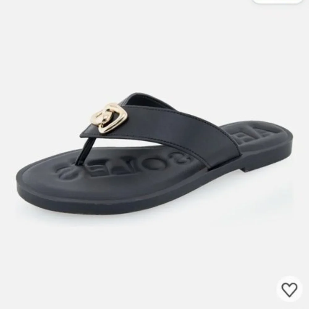 NIB Aerosoles Women’s Galen Flip-Flop – Black Faux Leather, Size 7M